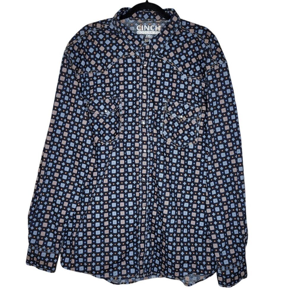 Cinch Mens Western Snap Button Down Shirt Mens Size 2XL Geometric Print Rodeo